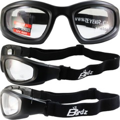 Birdz Eyewear Soar Safety Motorcycle Goggles Black Padded Frame Clear Lenses