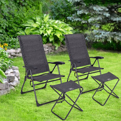 44 In. Gray Plastic Fabric Oxford Cloth Adjustable Back Folding Chairs (Set of 4