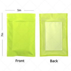 5x7in Matte Green Foil Mylar Flat Zip Lock Pouch Bag w/ Clear Back & Machine