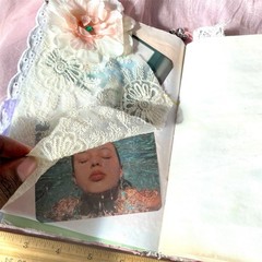 Handmade Vintage Silk Fabric Junk Journal Book Romantic Floral 2 Signatures Lace