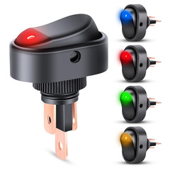 5PCS LED Lighted Rocker Switch 12V Illuminated on off Toggle Switches 30A 3Pin S
