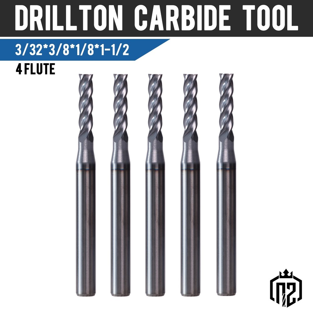 5 PCS 3/32″ 4 Flutes 1-1/2″ Overall Square Carbide End Mill Bit AlTiN Coated