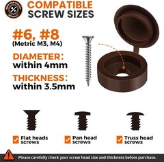 HNYYZL Plastic Hinged Screw Covers – Brown, Snap Washer Caps with Flip 100 PCS
