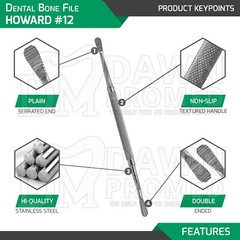 3 Pcs Dental Bone File Howard #12 Double Ended 7″ Surgical Dentist Instruments