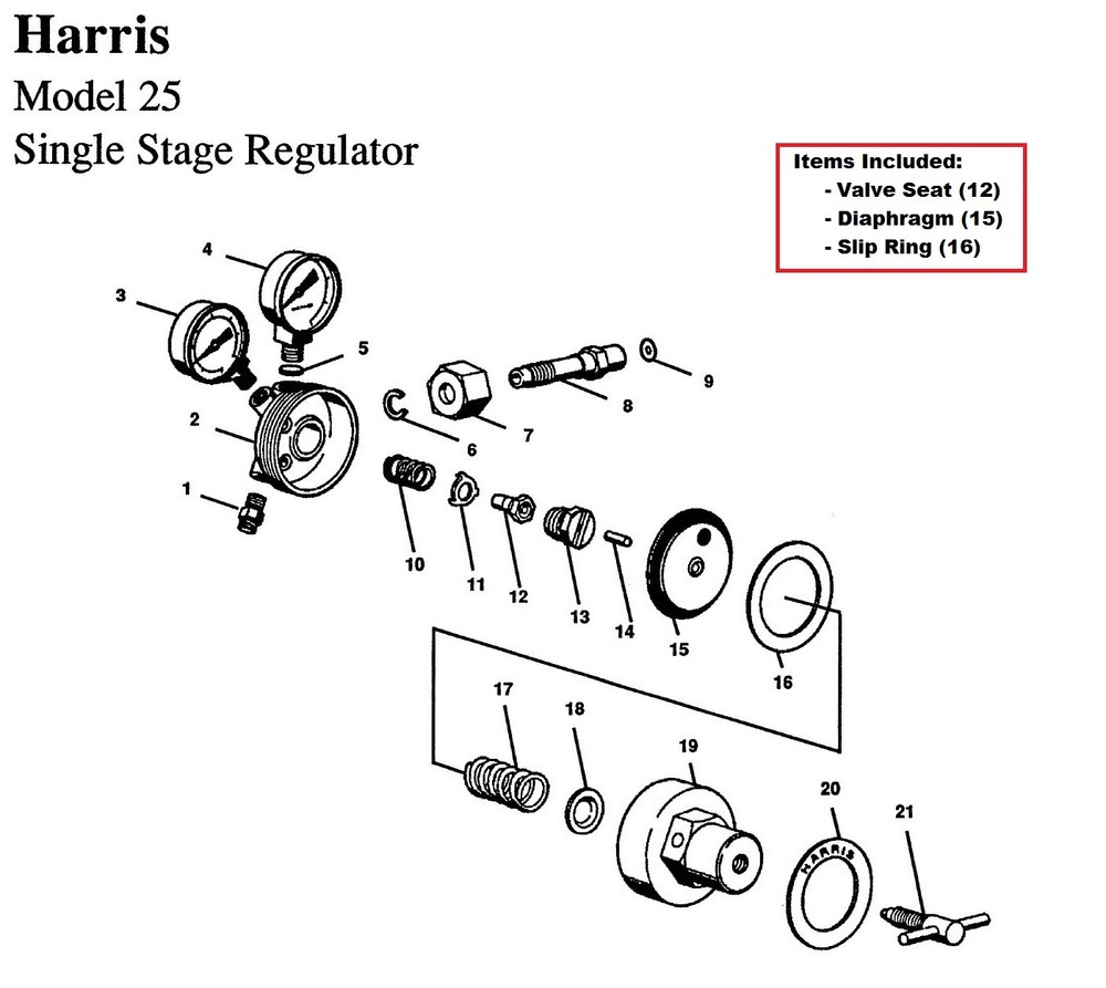 Harris Model 25 & 29 Regulator Rebuild/Repair Parts Kit w/ Diaphragm