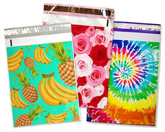 10×13 Tie Dye, Aqua Teal Pineapple, Red & Pink Roses Poly Shipping Mailer Combo