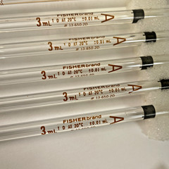 Lot of 8- Fisher brand/Kimax 3 ml Class A Volumetric Pipettes – New