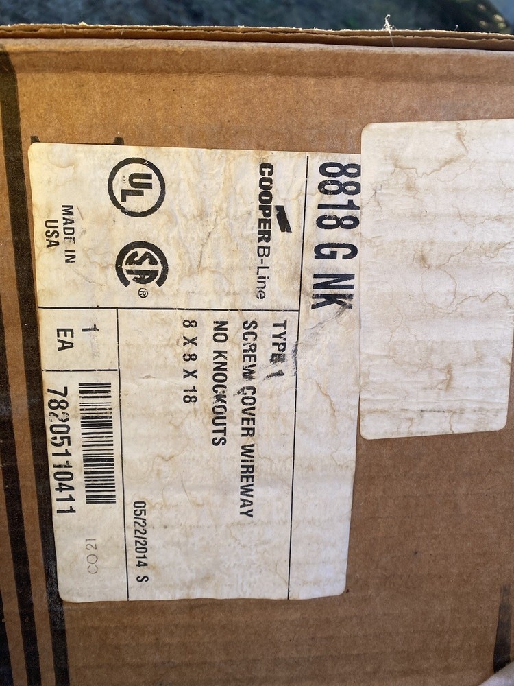 8818 G NK Cooper B Line Systems Screw Cover Wireway No Knockouts 8x8x18”