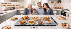 Electric Warming Mat for Food – 7 Temps, 8H Timer, XXL Grey | Roll up Silicone,