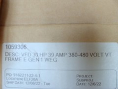 WEG AC VARIABLE FREQUENCY DRIVE CFW500E39P0T4DB20 30HP 39A 380-480V VT FRAME