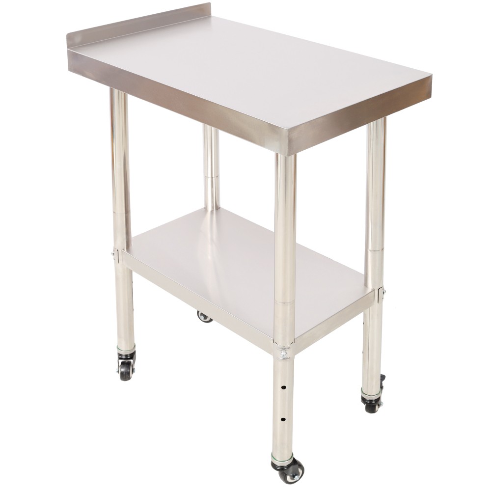 24×15″ Stainless Steel Prep Table w/Backsplash, Undershelf, 4 Casters, 440lb