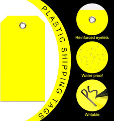 100Pcs Yellow Plastic Shipping Tags with Wire Waterproof ID Inventory Labels