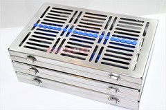 3GERMAN DENTAL AUTOCLAVE STERILIZATION CASSETTE TRAY INSTRUMENT 11.25X7.25X1.25″