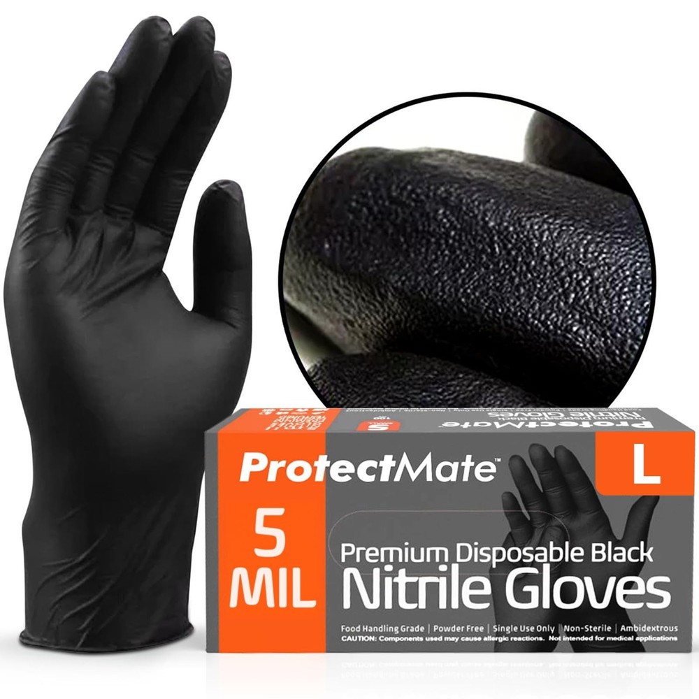 Protectmate 5 Mil Black Nitrile Gloves for Food Prep – Small, Box of 100