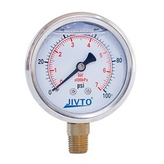 Pressure Gauge,Glycerin Filled,2-1/2″ Dia,0-100 PSI,1/4 NPT Lower Mount
