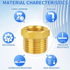 5 Pieces Hex Bushing Brass Reducer 1/2″ to 1/4″ NPT Pipe Fitting Male Female