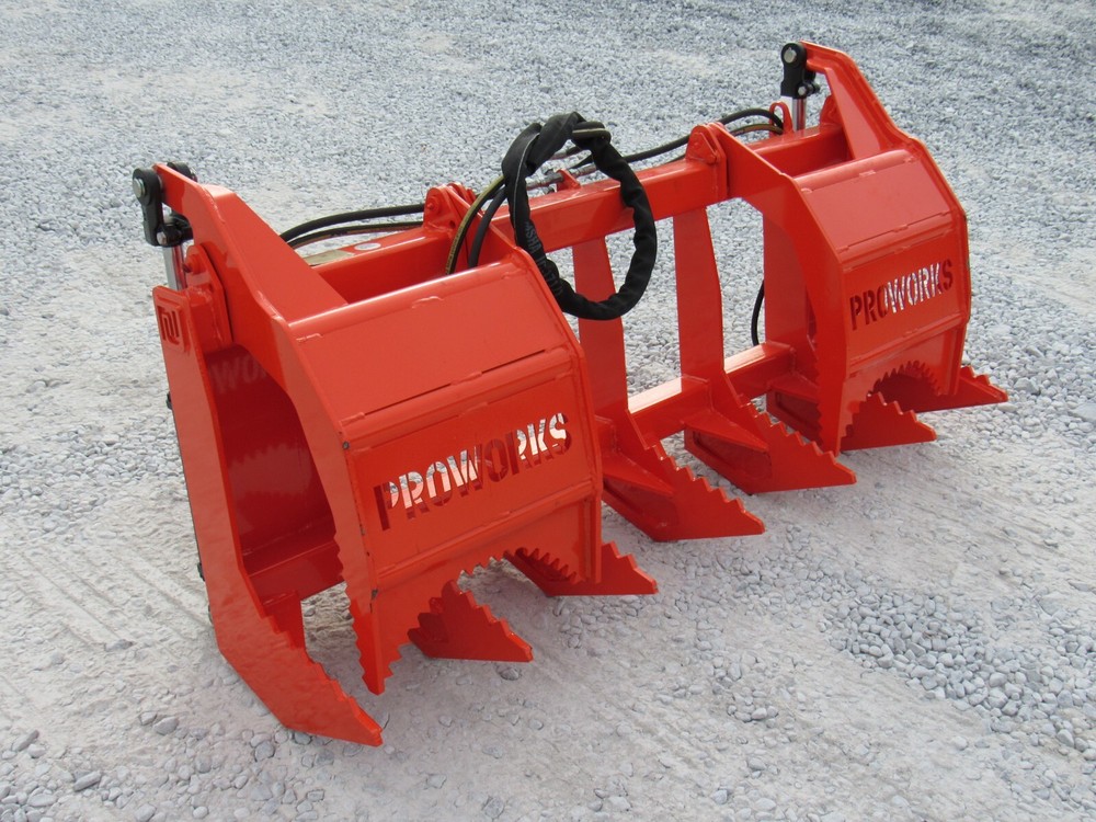 60″ Dual Tine Root Rake Clam Grapple Attachment Fits Universal Quick Attach