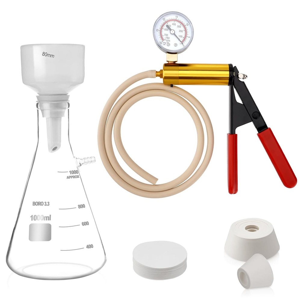 1000ml Buchner Funnel Flask Kit with Hand Pump Vacuum Lab Filters kit Optional