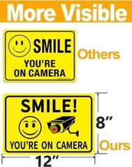 4-Pack Smile You’re On Camera Signs 8″x12″ Rust Free Aluminum Video Surveillance