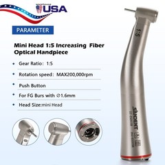 SANDENT 1:5 LED Increasing Contra Angle Handpiece Push Button Fiber Optic Dental