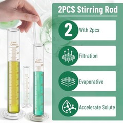 12Pcs Lab Glassware Set:5/10/25/50/100ml Cylinders,3 Droppers,2 Brushs,2 Rods