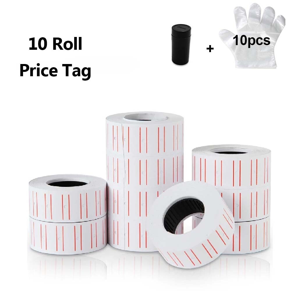 10 Roll 6000pcs White Price Tag Sticker MX 5500 Gun Adhesive Labels 1 Refill ink