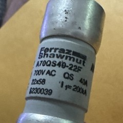 A70QS40-22F Amp-Trap Ceramic French Cylindrical Fuse, 40A, 22mm D x 58mm L