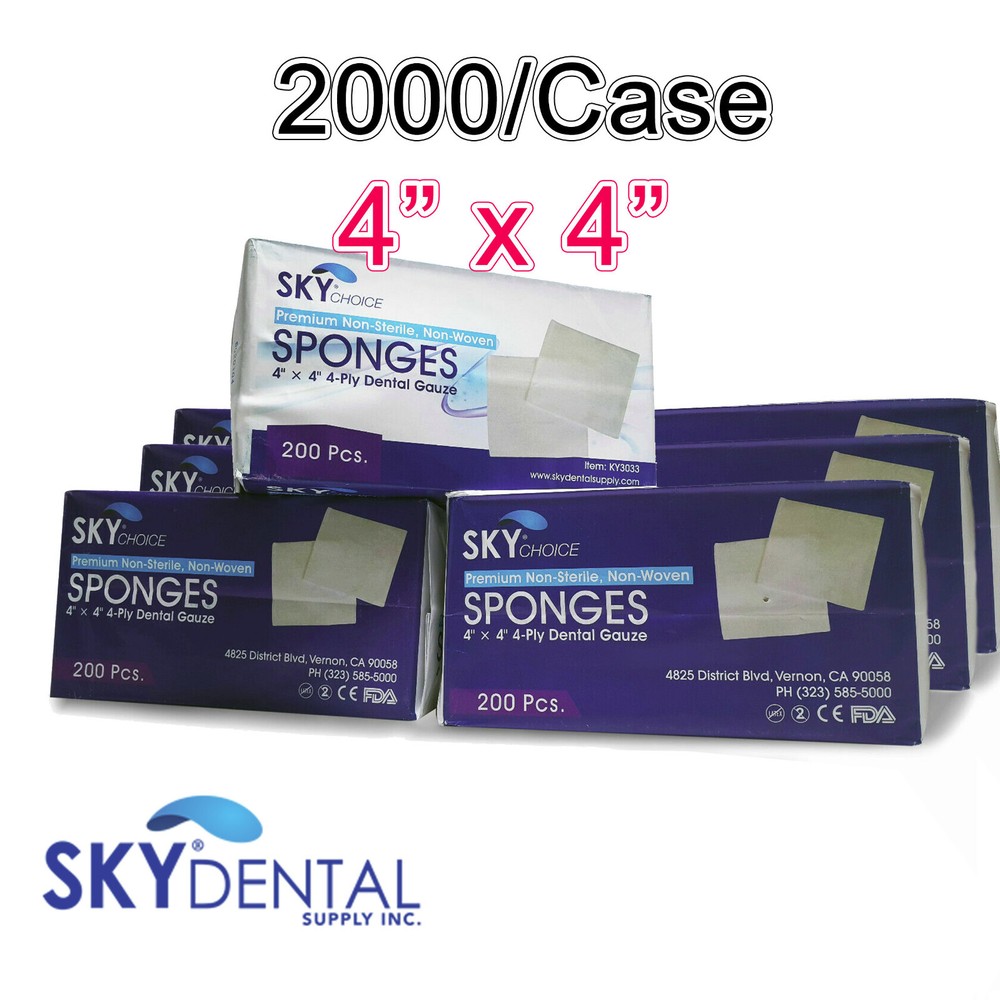 2000/Case 4 Ply Dental 4×4 Non Woven NS Cotton Gauze Sponge HIGH QUALITY