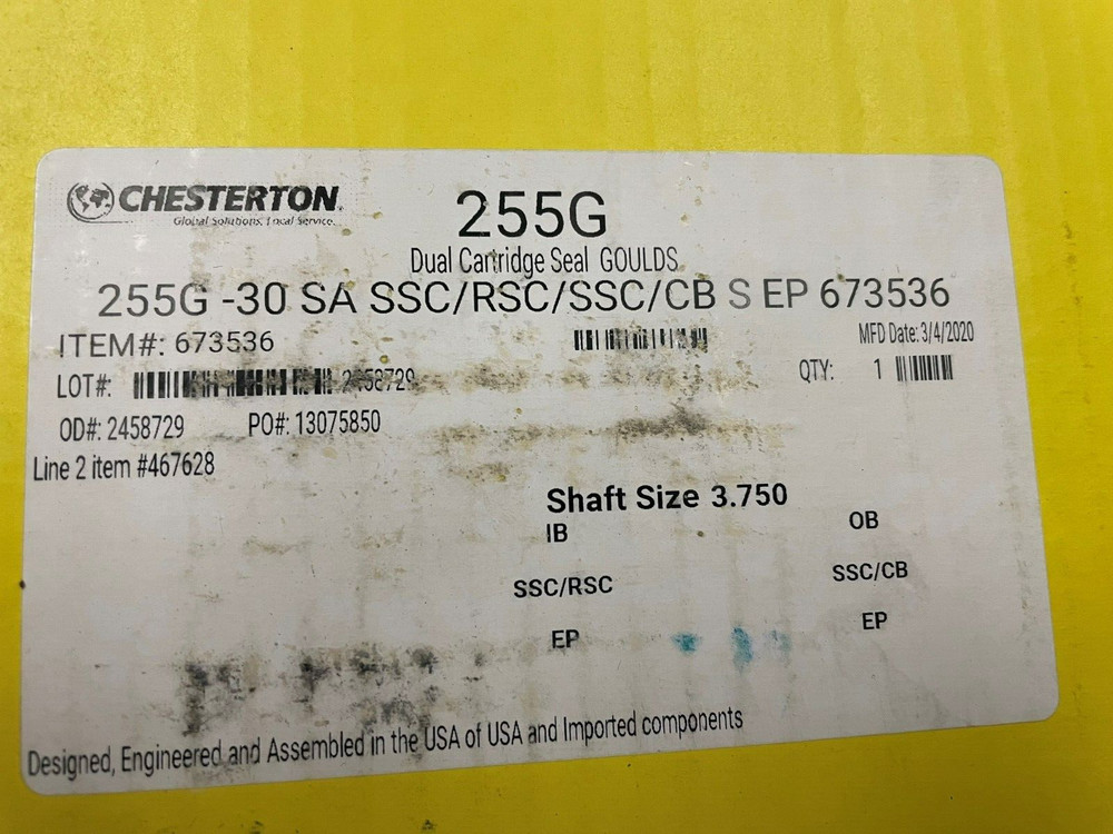 Chesterton 255G-30 Dual Cartridge Seal (Shaft Size 3.750) New In Box
