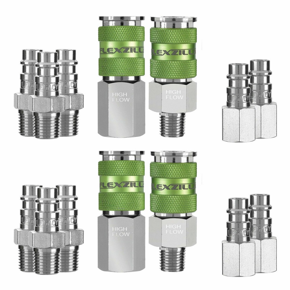 14pc LEGACY FLEXZILLA PRO HI FLO AIR HOSE QUICK COUPLER FITTING SET A53458FZ-BAL