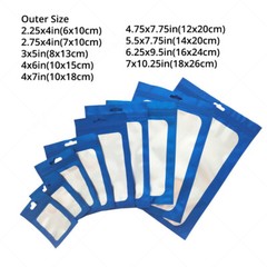 Multi-Size Matte Blue Mylar Flat Zip Lock Bag For Storage w/ Window&Hang Hole B5