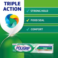 Super Poligrip Zinc Free Denture and Partials Adhesive Cream, 2.4 Ounces, 4 Coun