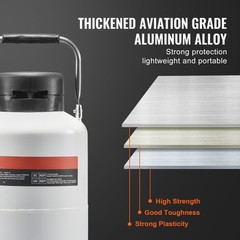 VEVOR Liquid Nitrogen Tank 3 L Aluminum Alloy LN2 Container Dewar 6 Canisters