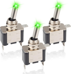 3 PCS LED Lighted Rocker Toggle Switch, 12V SPST 3 Pin 2 Position On/Off Rocker