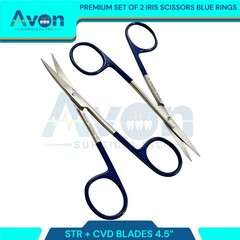 2pcs Premium Dissecting Iris Scissors with Sharp Points, Curved+Straight – 4.5in