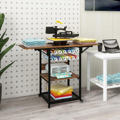 3-Tier Rolling Heat Press Table with Vinyl Holder & Folding Shelf for Crafts
