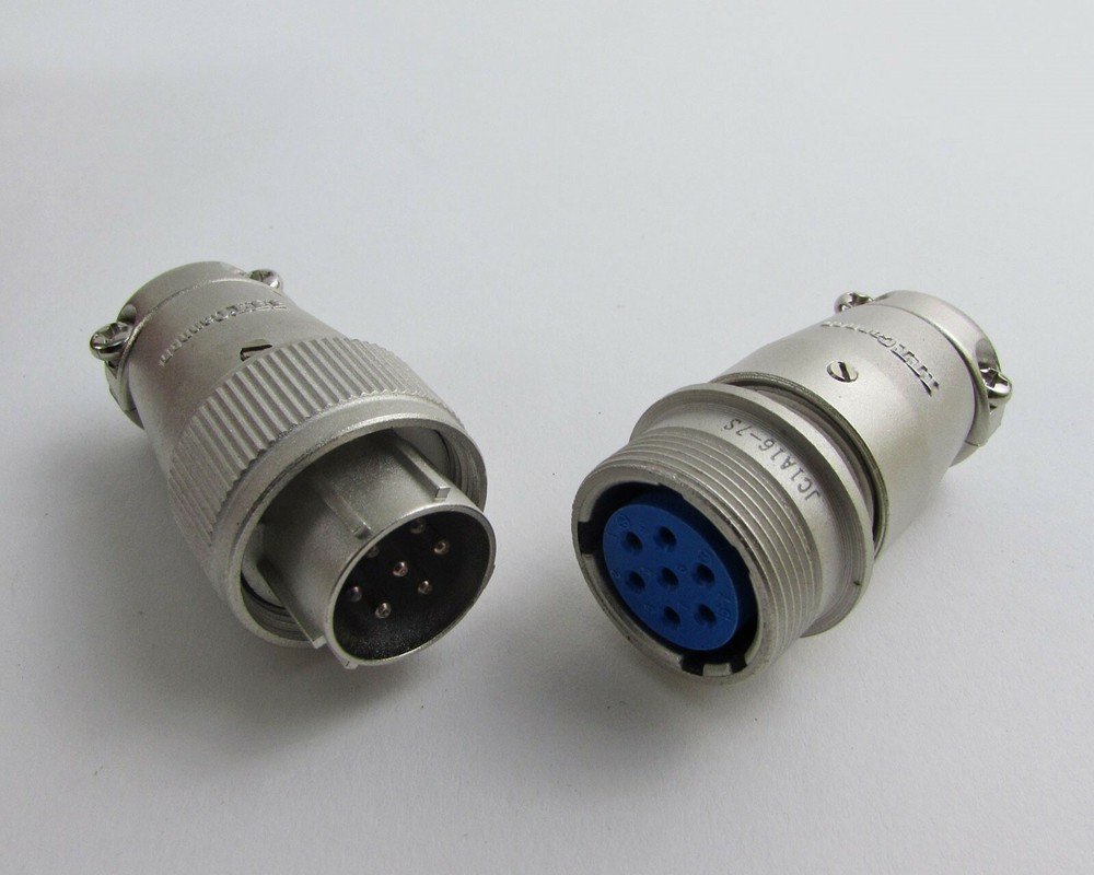 ITT Cannon Mated JC6A16-7P & JC1A16-7S Connectors w/ 7 Solder Contacts