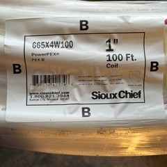 SIOUX CHIEF Powerpex Non-Barrier Pex-B Tubing Sz 1″ x 100 ft, White 665X4W100
