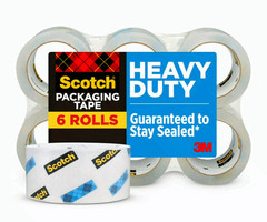Scotch Heavy Duty Packaging Tape, 3″ Core, Clear, 1.88″ x 54.6 yds, 6 Rolls New