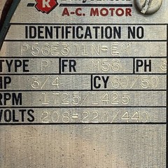 Reliance Duty Master P56E301N-EM AC Motor 3/4 HP 3 Phase 208-220/440V Type R ✅