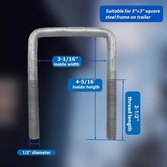 4 Pcs Hot Dipped Galvanized Square U-Bolts,1/2″ D x 3 1/16″ W x 4 5/16″ L,3 i…
