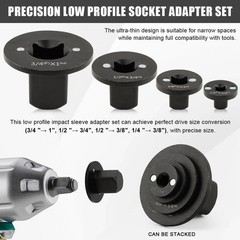 Low-Profile Impact Socket Adapter Set, 4pcs CR-MO Steel Heavy-Duty Black