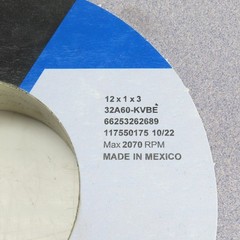 Norton 12″ OD x 1″ Thick 32A60-KVBE Tool Room Grinding Wheel 2070RPM 3″ Arbor