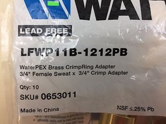Watts LFWP11B-1212PB 0.75 in. Lead Free Brass Barb Insert x 0.75 in. Female Pipe