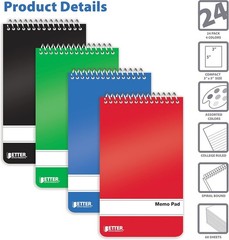 Spiral Memo Pads, 24 Pack, 3 x 5 inches, 60 Sheets, College Rule, by , Assort…