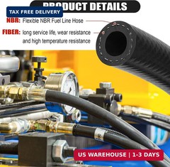 1/2 Inch (12mm) ID Fuel Line Hose 5FT NBR Rubber Push Lock Hose High Pressure 30