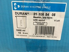 Duran Wheaton Kimble Cat No 211065408 Beaker Low Form With Spout 1000mL Case