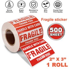 500PCS 1Roll Fragile Stickers 2×3 Fragile Label Sticker Handle With Care Mailing