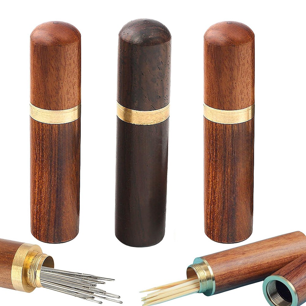 3 Pack Wood Toothpick Holder Portable Mini Pocket Tooth Dark & Light Brown