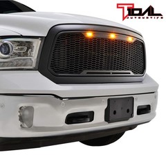 13-18 Ram 1500 Front Hood Grille Amber LED Lights ABS Shell